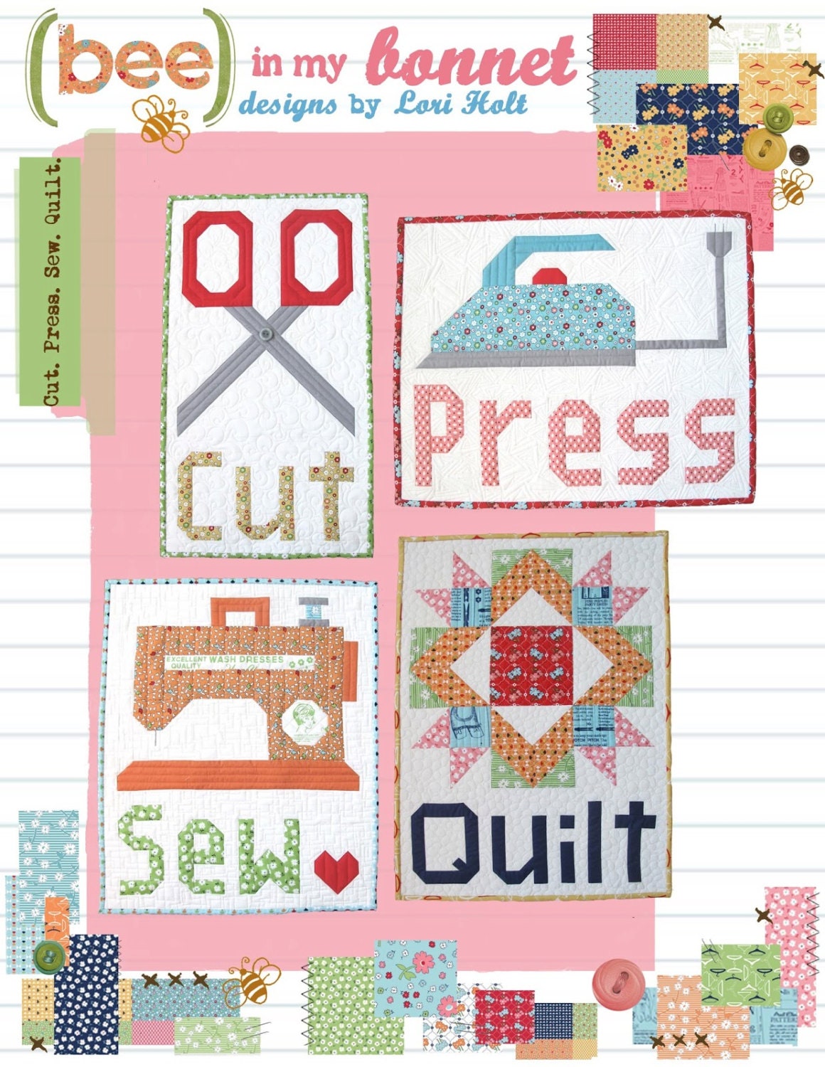 PATTERN 4 DIFFERENT QUILTS Retro Cut Press Sew Quilt  just released