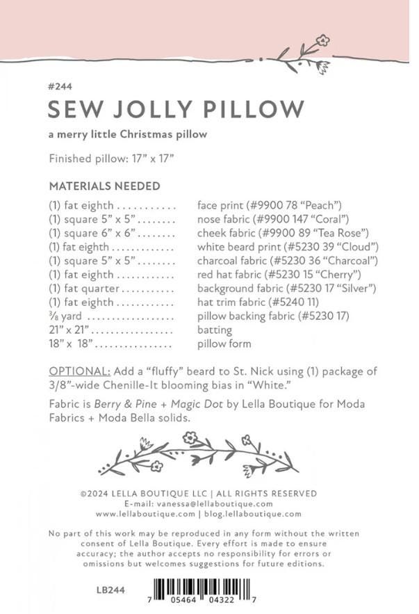 PATTERN Sew Jolly SANTA PILLOW