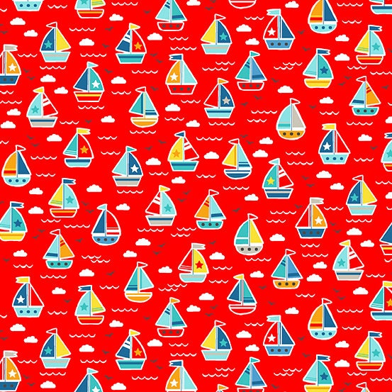 FABRIC  SAILBOATS POOL Party Summer Time in the Sun Fabric  1 Yard