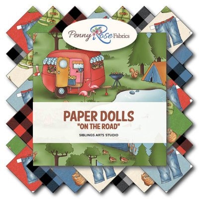 Clearance FABRIC PAPER DOLLS On the Road Camping Stripe Panel