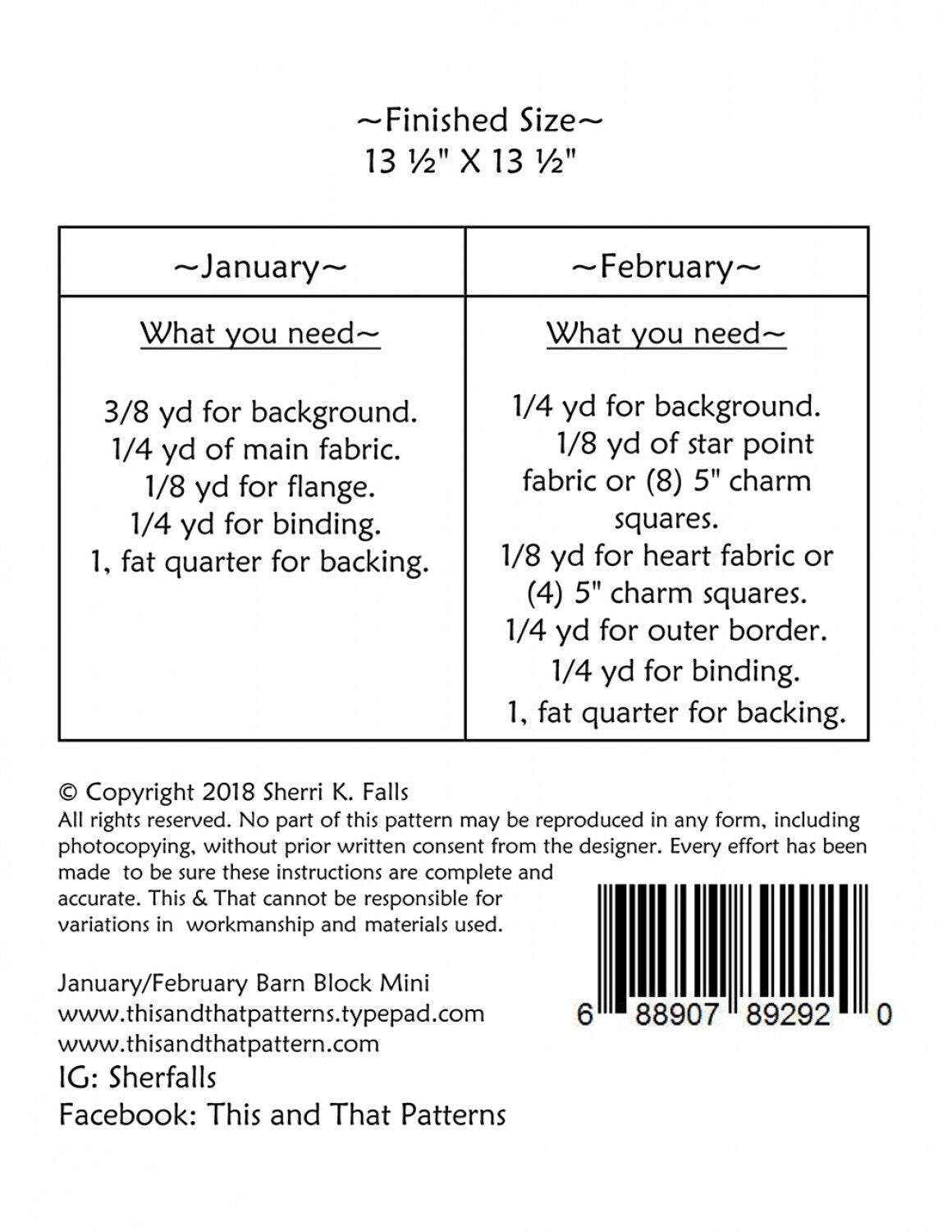 PATTERN BARN BLOCKS January and February Mini Quilt Blocks