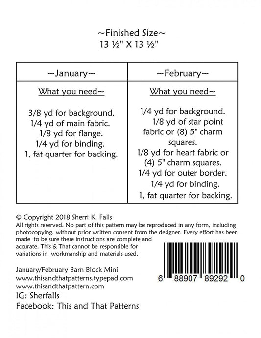 PATTERN BARN BLOCKS January and February Mini Quilt Blocks