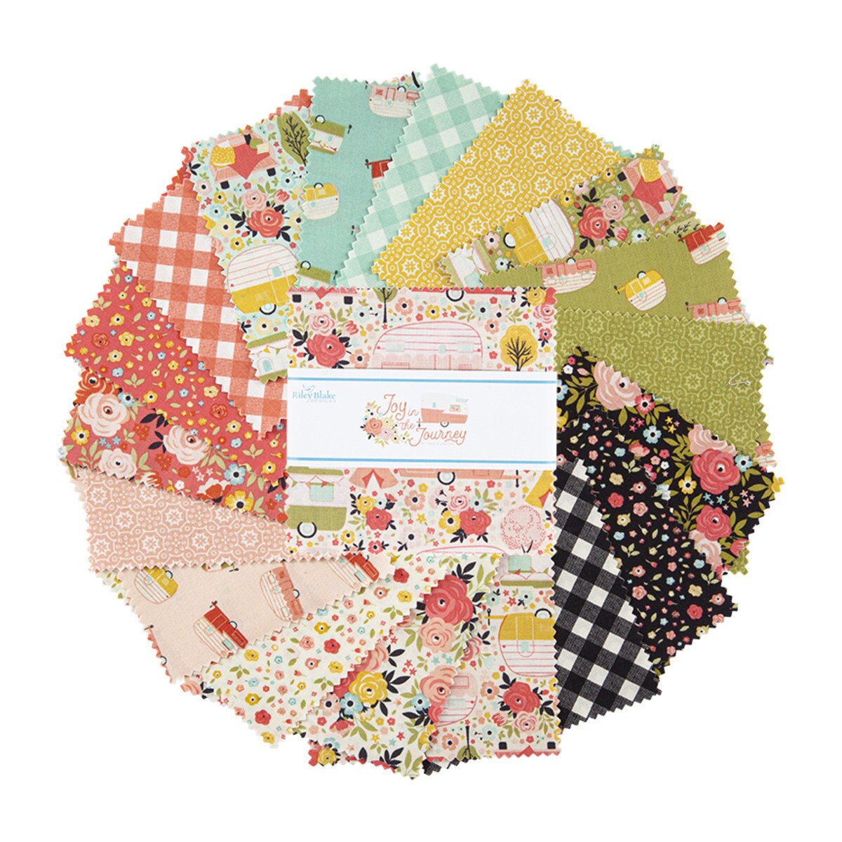 FABRIC Joy in the Journey PANEL Cheater quilt panel Glamping and Camping Retro Travel Trailer yardage in olive  We combine shipping.