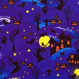 Clearance FABRIC HALLOWEEN Haunted House Trick or Treat   We combine shipping