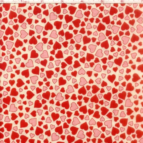 Clearance FABRIC LOVEBIRDS Hearts on Natural Valentine's Day by RJR One full yard