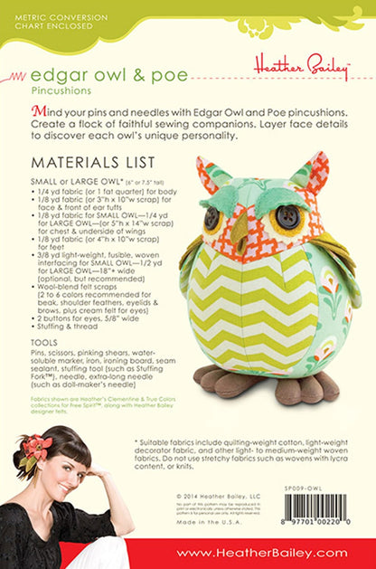 PATTERN EDGAR OWL And Poe Pincushions
