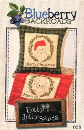 Clearance PATTERN Embroidery Applique Holly Jolly SANTA Christmas Mini Wall Hanging Quilt or Pillow Embroidery Applique