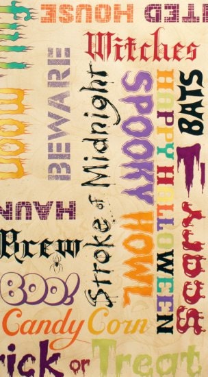 Clearance FABRIC HALLOWEEN Stroke of Midnight Scary Words by Alexander Henry One Yard