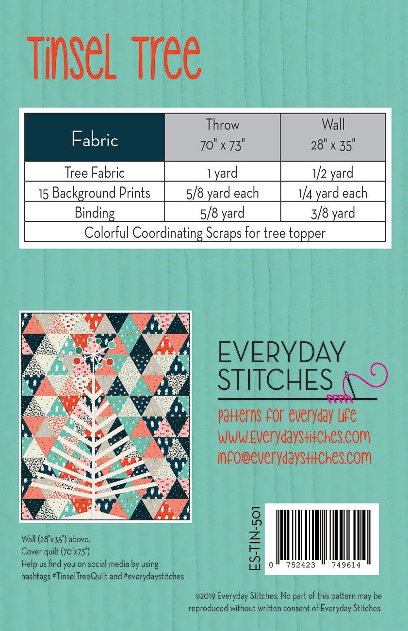 PATTERN TINSEL TREE Christmas 2 Sizes Triangle Quilt