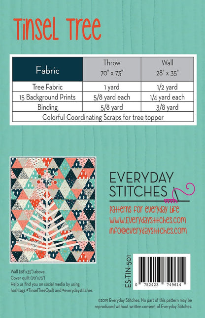 PATTERN TINSEL TREE Christmas 2 Sizes Triangle Quilt
