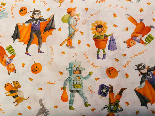 Clearance FABRIC TRICK or TREAT Halloween Children    by Robert Kaufman  1 Yard