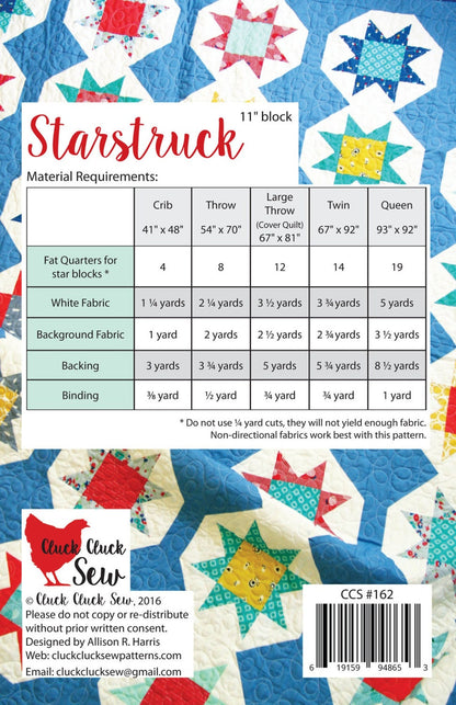PATTERN STARSTRUCK by Cluck Cluck Sew a Fat Quarter Quilt in 5 sizes