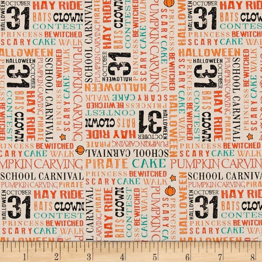 Clearance FABRIC TRICK or Treat WORDS Halloween Carnival by Riley Blake    We combine shipping