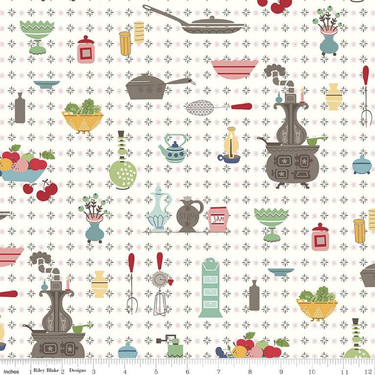 Clearance FABRIC COOK BOOK Retro Kitchen print Pot Belly Stove by Lori Holt