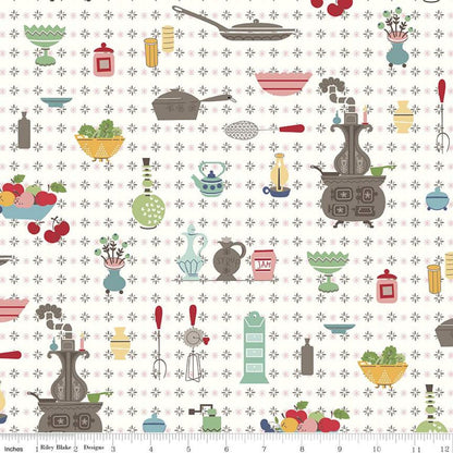 Clearance FABRIC COOK BOOK Retro Kitchen print Pot Belly Stove by Lori Holt