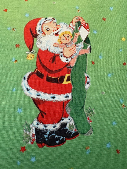 FABRIC Vintage Style JINGLE BELLS on Green by Riley Blake