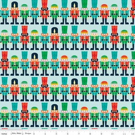 Clearance FABRIC NUTCRACKER CHRISTMAS Toy Soldiers Stripe on Aqua by Riley Blake  1 Yard