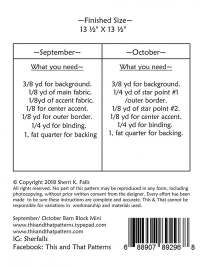 PATTERN BARN BLOCKS September and October Mini Quilt Blocks