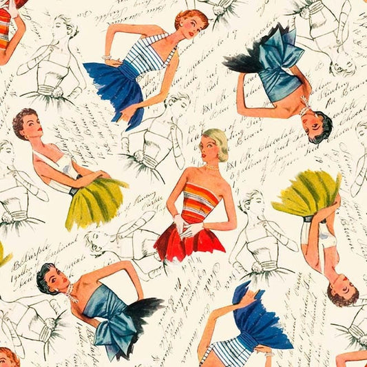 FABRIC Retro Fashion Images Dress Patterns Vintage Style Sewing Room  by Michael Miller ONE Yard
