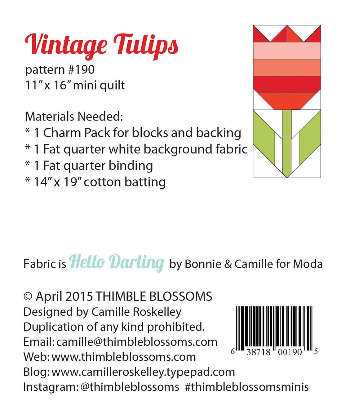 PATTERN mini Vintage Tulips quilt wall hanging