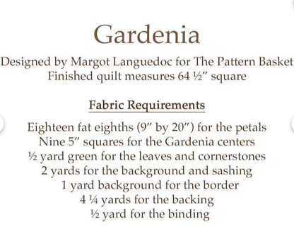 PATTERN Gardenia Quilt by The Pattern Basket