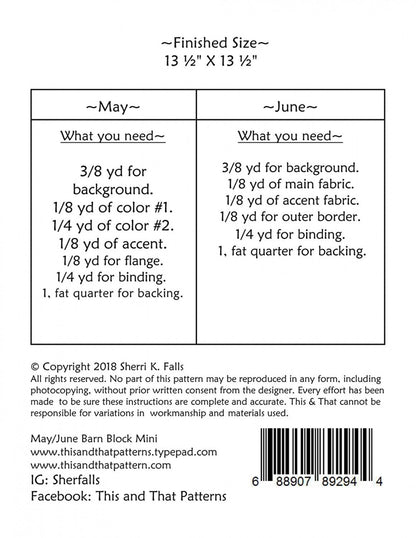 PATTERN BARN BLOCKS May and June Mini Quilt Blocks