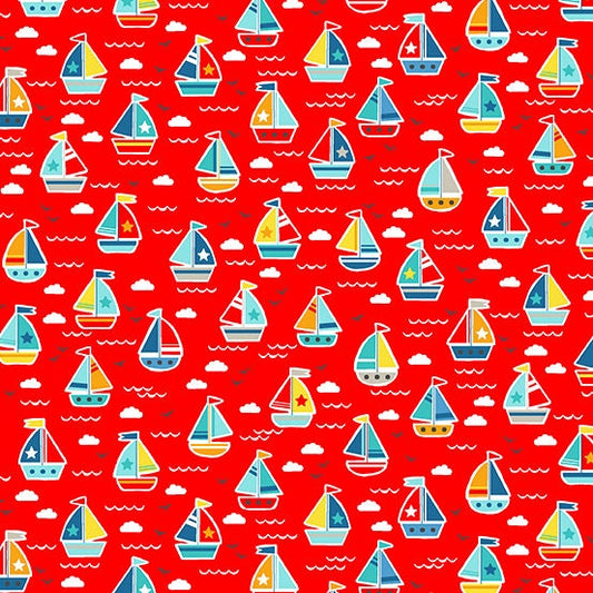 FABRIC  SAILBOATS POOL Party Summer Time in the Sun Fabric  1 Yard
