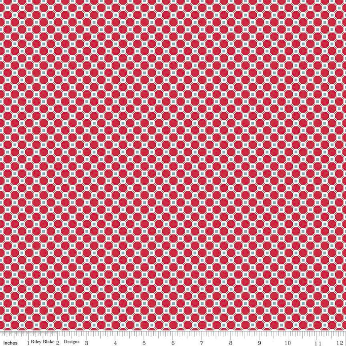 Clearance FABRIC COOK BOOK Kitchen Tiles Backsplash Octagons in Red and Blue